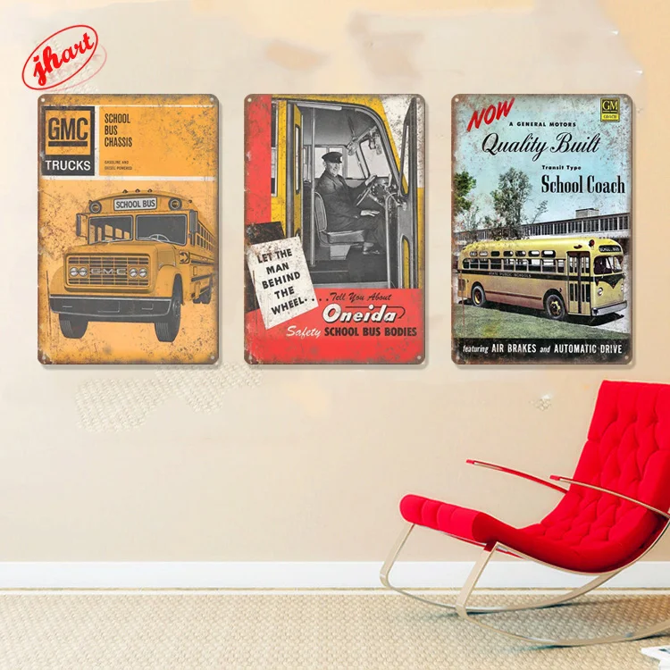 School bus classis vintage metal sign Car Retro Poster Wall Decor for Man Cave Bar Pub Club automotive Tin Sign Wholesale