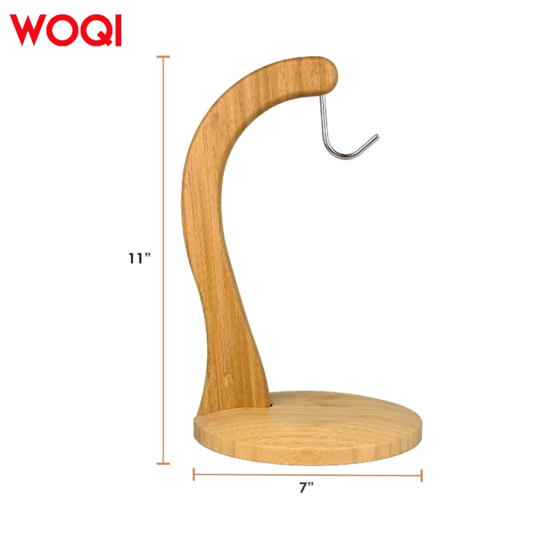 WOQI  Wholesale Home Kitchen Countertop Fruit Rack Wooden Bamboo Banana Hanger With Stainless Steel Hook