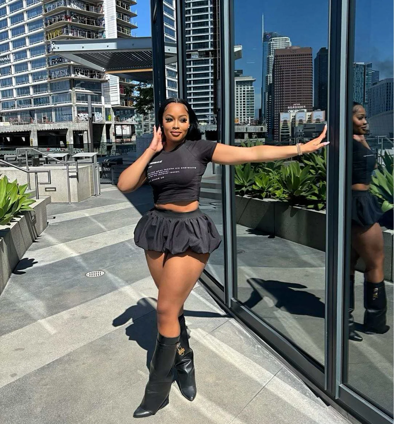 2024  New Bubble Skirt Solid Color Elastic Waist Ultra Short Mini Skirt set skirt and top