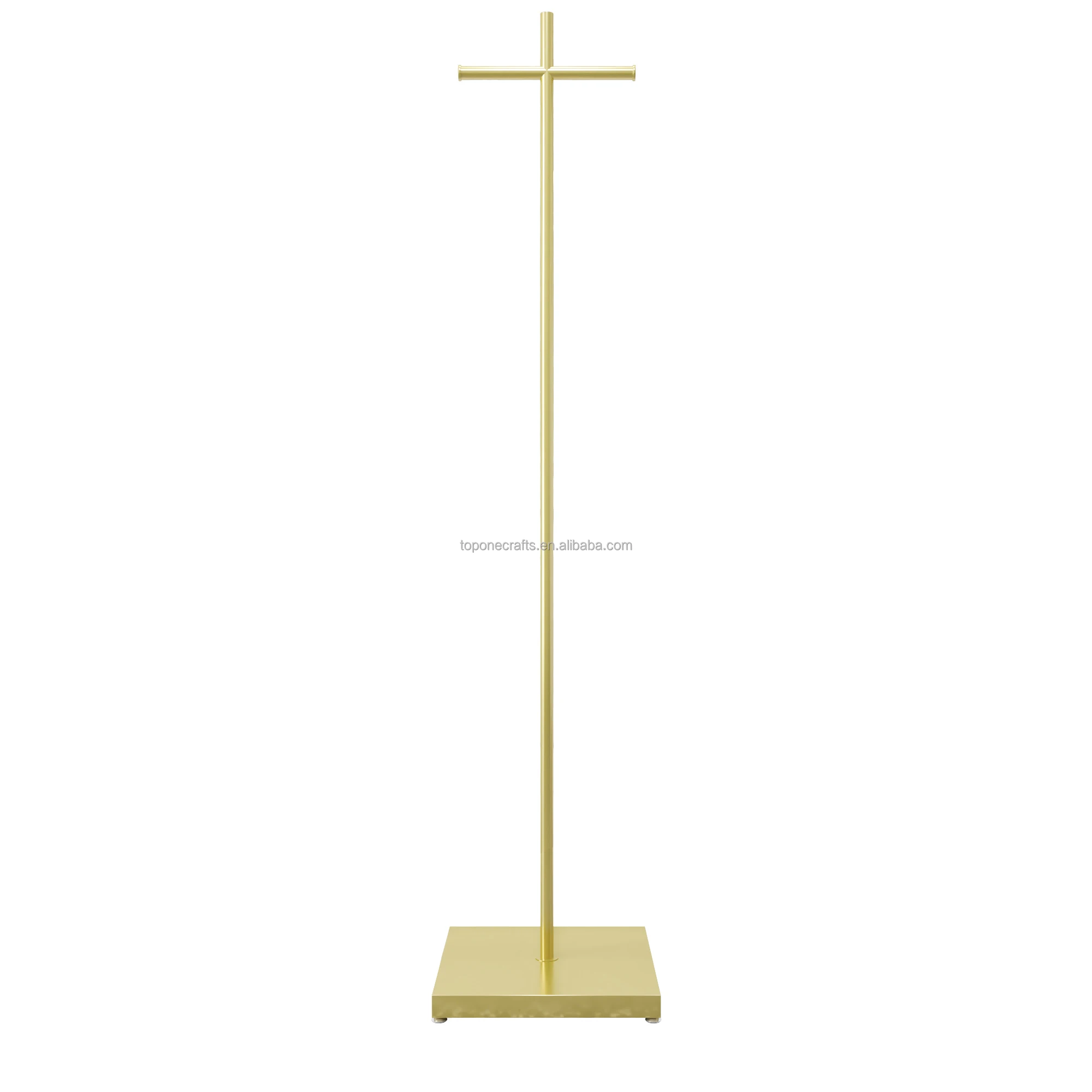 Modern Fashion Retail Gold Metal Garment Hanging Stand Boutique Floor Standing Clothes Display For Trade Show Display