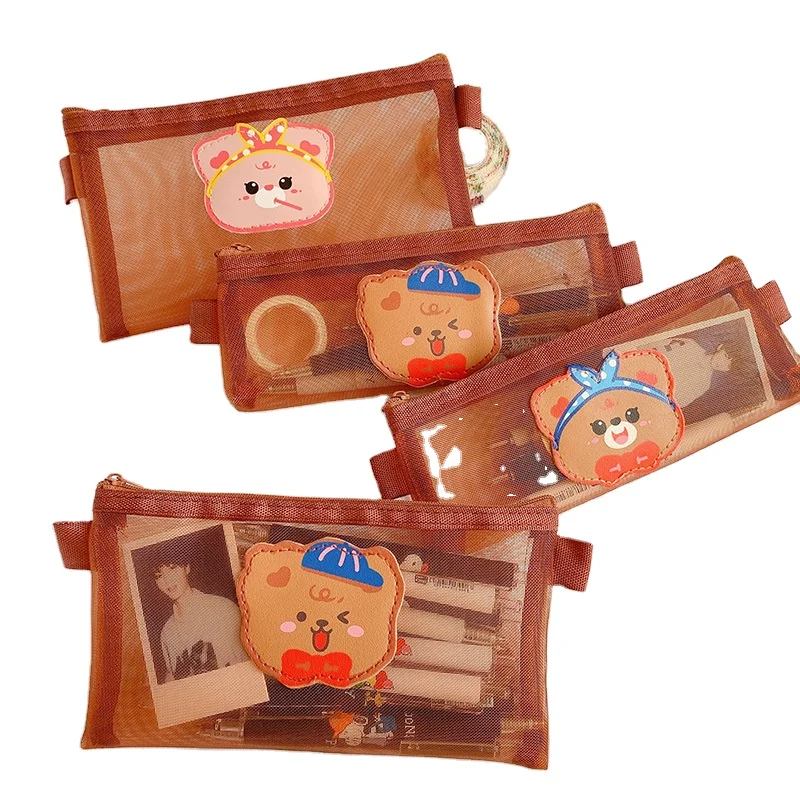 Лидер продаж, Большая вместительная Сетчатая Сумка для карандашей, прозрачная Студенческая Простая Сумка для канцелярских принадлежностей для школы и офиса