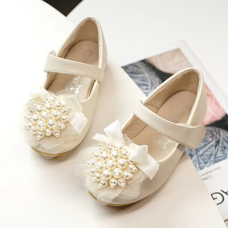 2024 new leather shoes with cow tendon sole and pearl flat bottom dress shoes Girl Flower Shoes