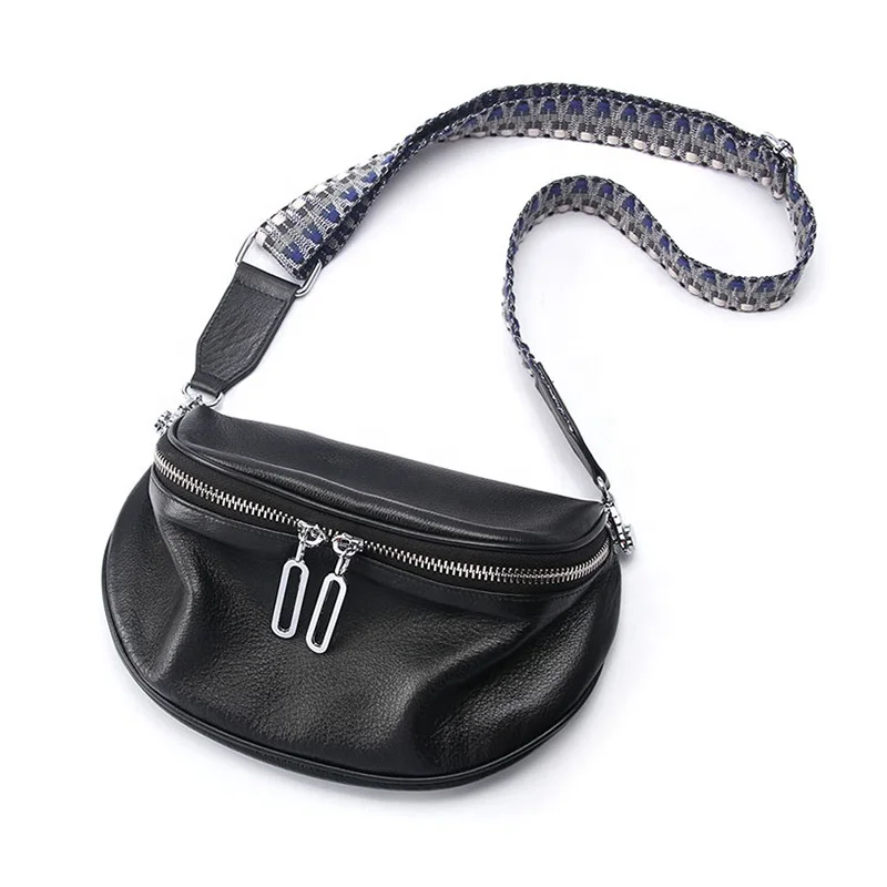 Low moq women designer cowhide  luxury cross body leather bum bag custom soft leather waist bag retro small crossbody chest bag