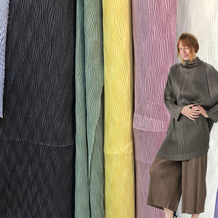 Модная, как замша, полосатая, жаккардовая, эластичная, текстурированная ткань, двойная крашеная пряжа, спандекс, полиэстер, плиссированная ткань для платья