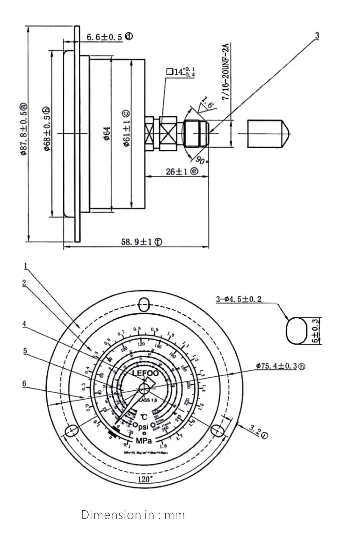 freezer, cold store and air - conditioning unit Oil-filled Pressure Gauge, high pressure -0.1~5.5, low pressure -0.1~1.8