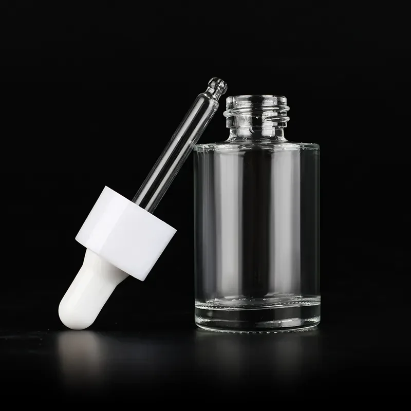 Fancy Beauty 20ml 30ml 50ml 60ml 80ml 100ml flat shoulder essential oil serum frosted clear glass dropper bottle with pipette