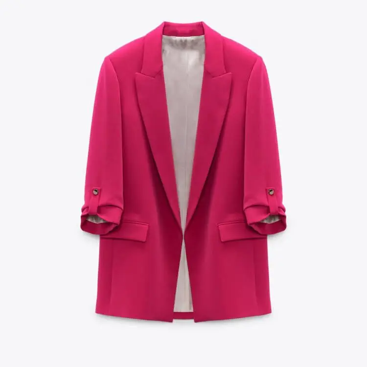 R11 Новинка 2021 г., женские деловые блейзеры розово-красного цвета с круглым рукавом, куртки, женские блейзеры на заказ, куртки