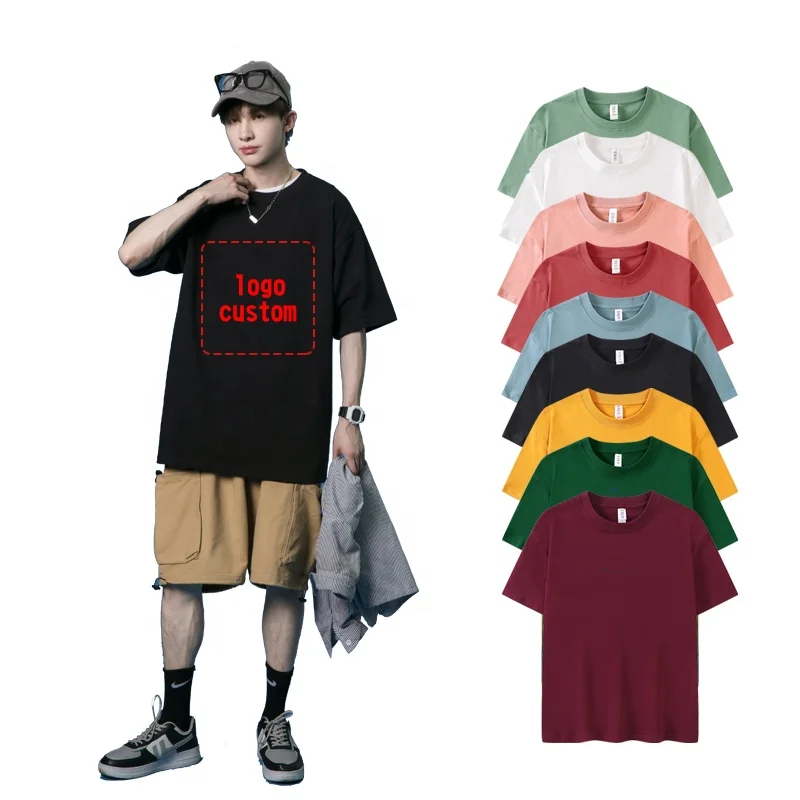 Wholesale custom trendy high quality 250 grams round neck cotton top dropped shoulder loose style t shirt