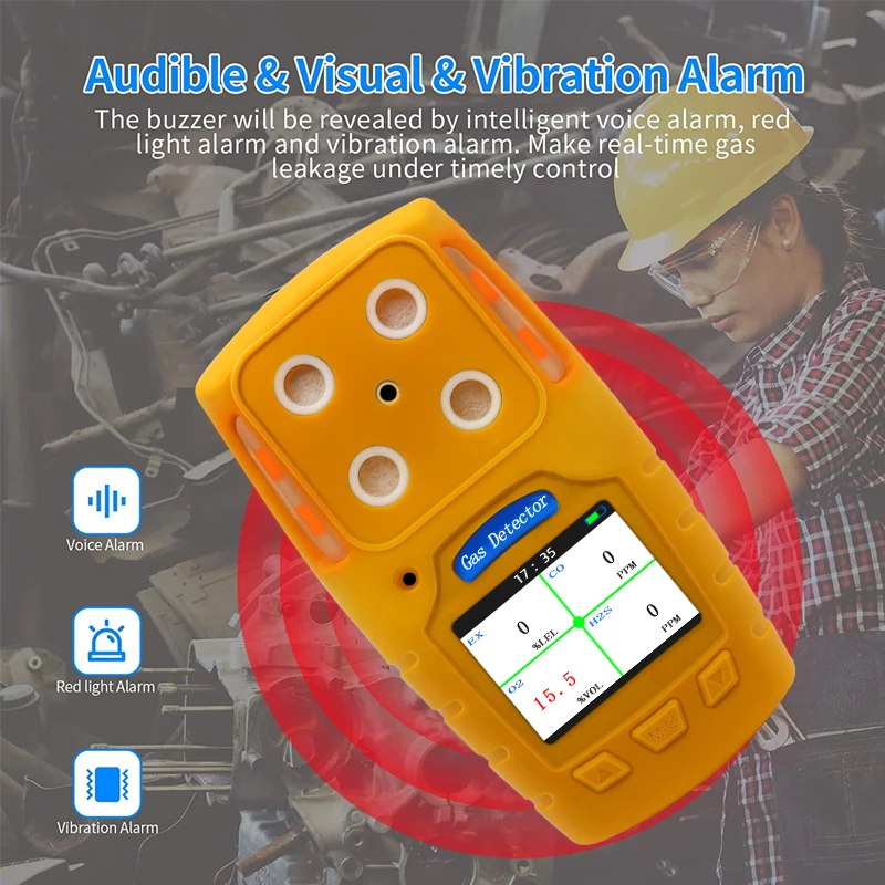 Portable 4-in-1 Multi Gas Detector Monitor,including Electrochemical, Catalytic Bead, Infrared, Photoionization Sensors
