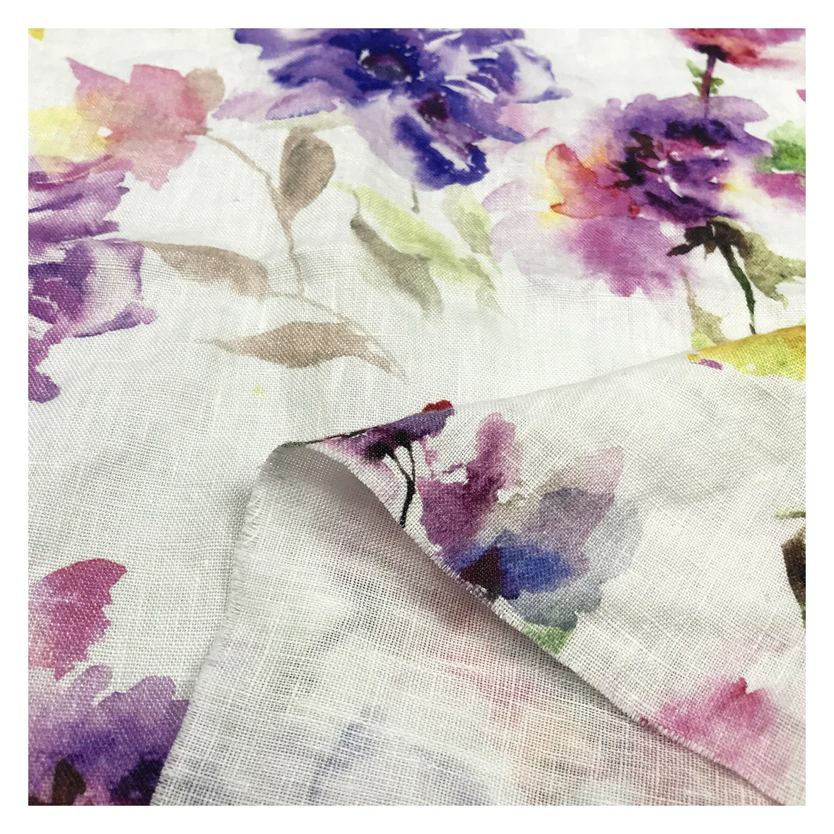 The factory outlet ink painting flowers pattern custom digital printing linen fabric floral for clothing