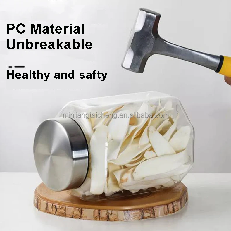 PC Polycarbonate Plastic Clear Large Capacity Food Storage Jars Wholesales Bottles Jars Clear Spice Storage 304 Stainless Lids