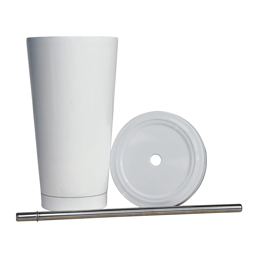 Kingsub Sublimation Stainless Coffee Cup Reusable White Blank Sublimation Stainless Steel Coffee Straw Cup