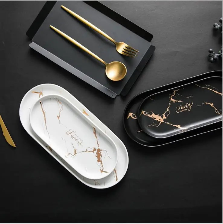 Custom Black round oval Marble Serving Tray/Ceramic  tray/serving tray for Home Hotel Restaurant
