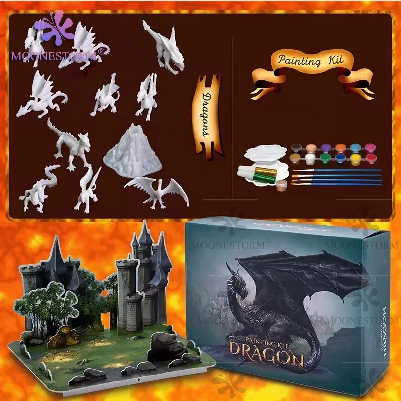 Children Creative Handwork DIY Paint 3D Dragon Stereoscopic Painting Toy Art and Craft Kits for Kids Painting Set