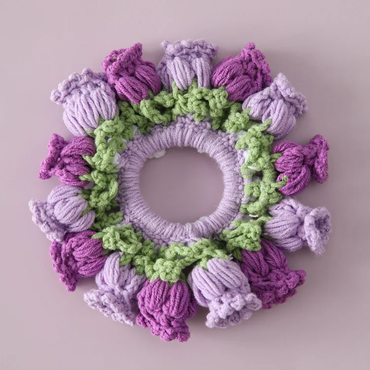 New designer sweet hand-made braided scrunchie beautiful knitted flower hair scrunchie