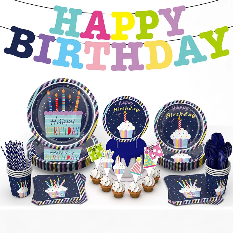 Birthday Party Supplies Custom Birthday Paper Plates Disposable Happy Birthday Party Tableware