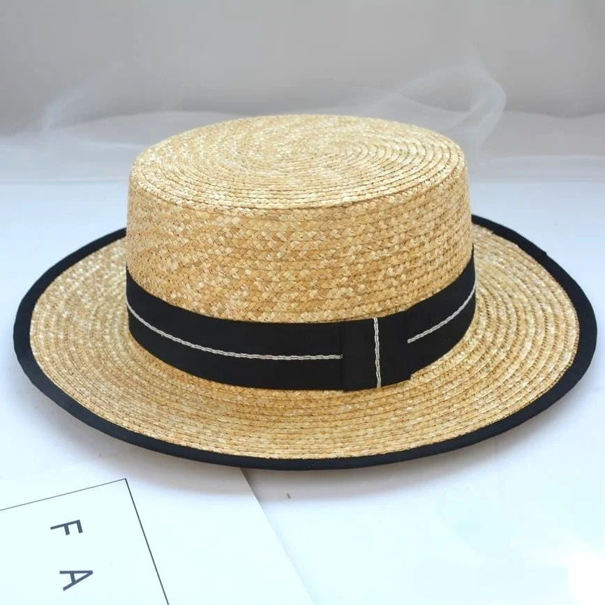 CUSTOM luxury girls portugal ribbon Outdoor summer fashion elegant ecuador FLAT TOP BOATER Sombrero de paja plano straw hat
