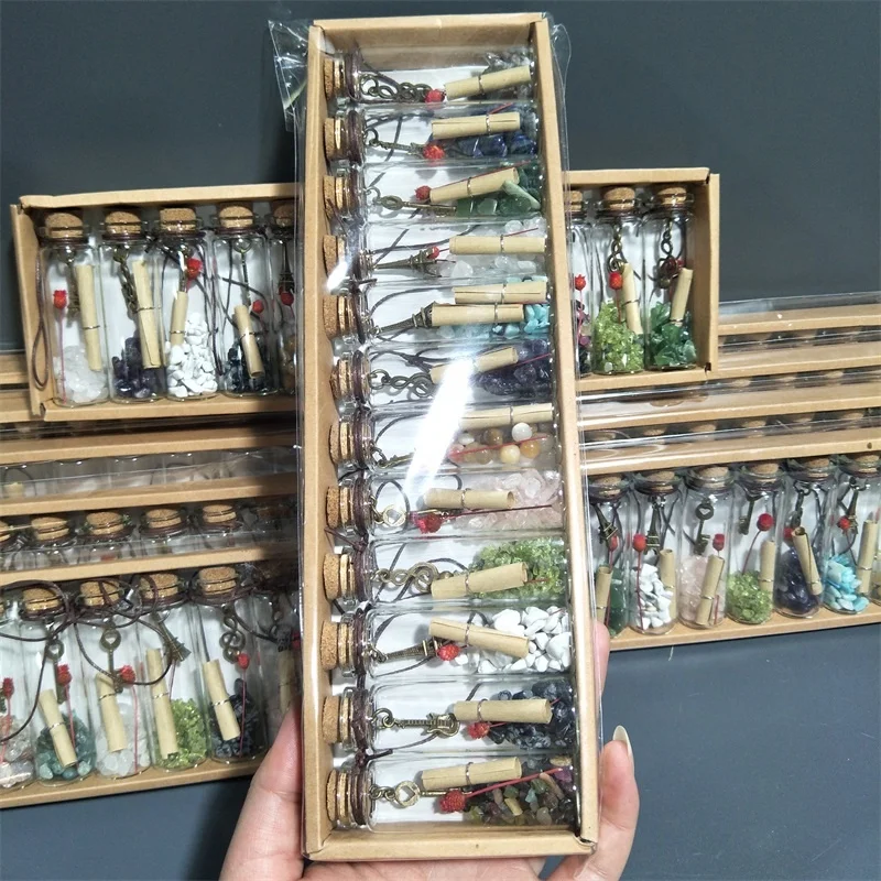 Lucky Wishing Bottle Gemstone Gravel Quartz Crystal Tumble Stone Natural Stone Infused