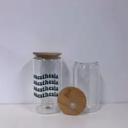 Top selling  Clear sublimation  blanks glass shaped Heat Press Mason cup  beer soda glass can with straws and lids.