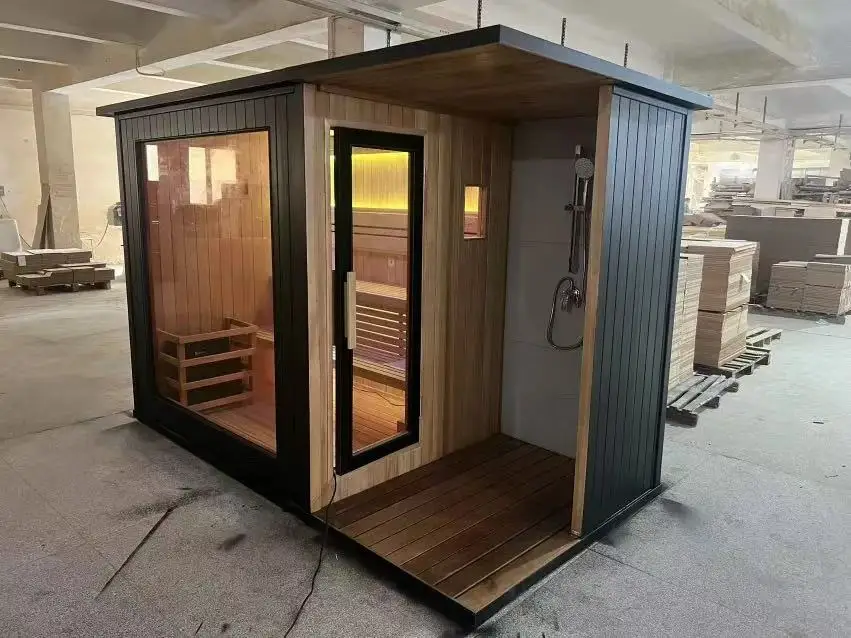 Large size luxury outdoor sauna steam room, hemlock wood exquisitely built