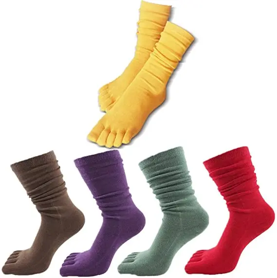 Five Finger Toe Cotton Socks Women Athletic Sports Soft Colorful Crew Socks Running High-end 5 Pairs Pack