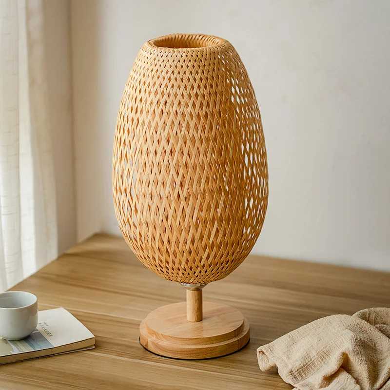 Farmhouse Handwoven Natural Lantern Bedside Decorative Ambiance Lamps Bamboo Table Lamp