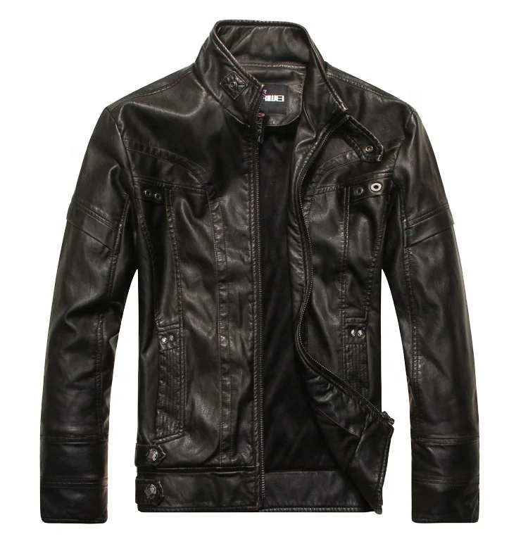 Men fashion casual fleece lined classic motorcycle race pu leather jacket