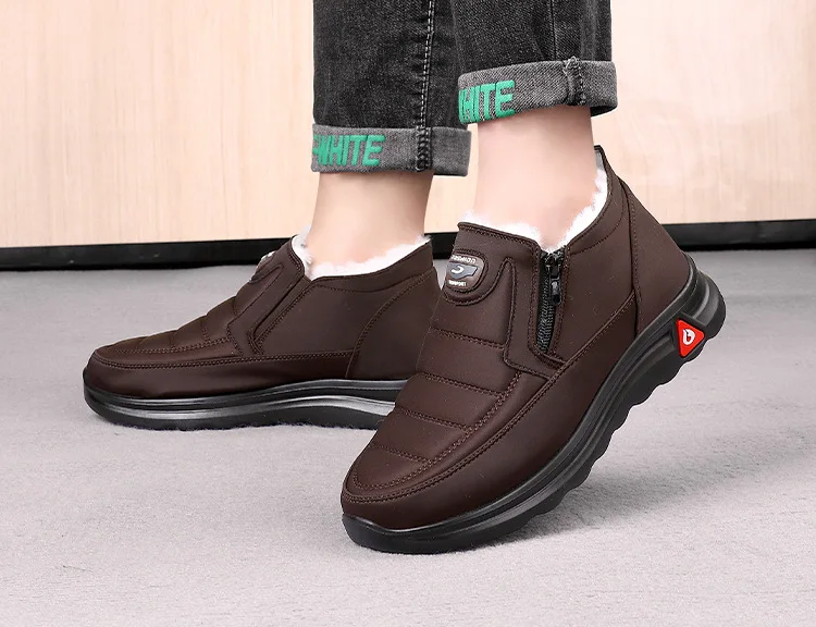 Soft PU sole side zipper wool lined anti slip Men winter wool warm shoes loafers waterproof snow boots for man