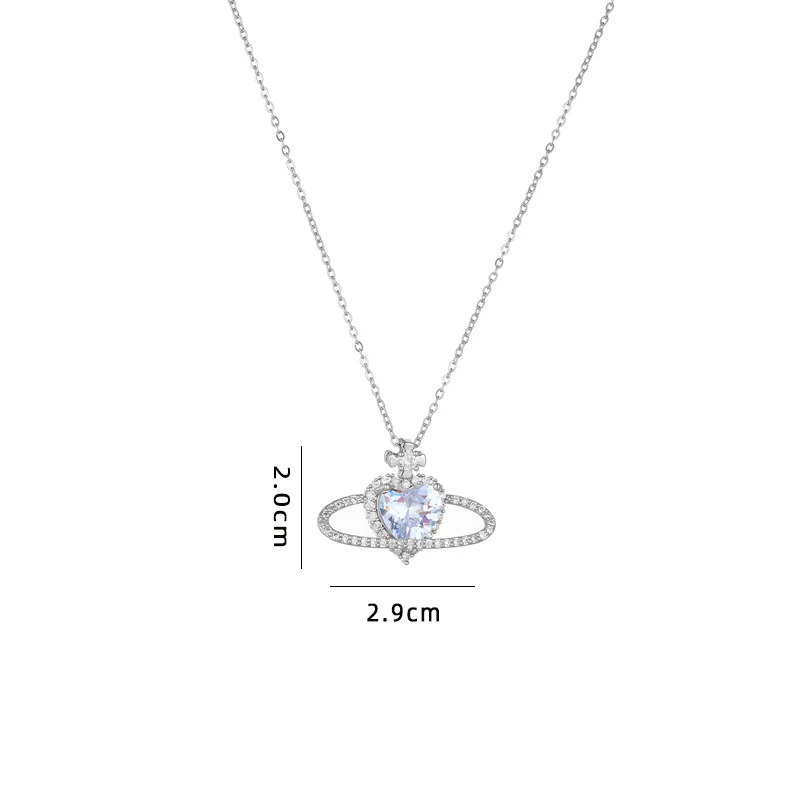 Fashion Gold Plated Brass Romantic Planet Saturn Love Heart Colorful CZ Zircon Crystal  Pendant Necklace for Women Gifts