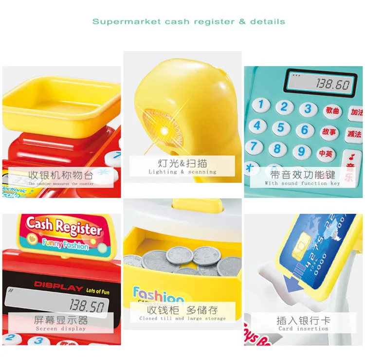 Cashier Toys Shopping Pretend Play Money Machine Supermarket Cash Register Toy for Kids