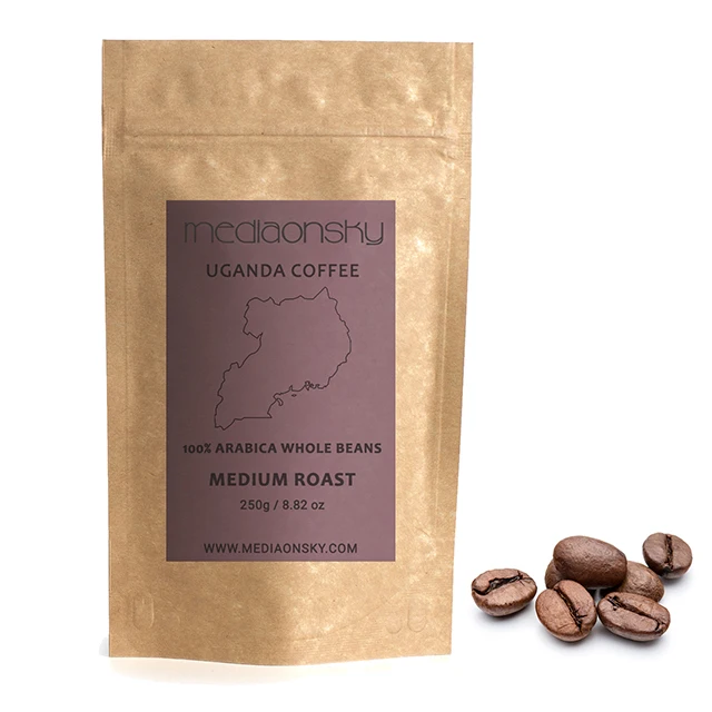 
 250 г, 100% чистые кофейные зерна, Арабика, жареный кофе из цельных зерен-Уганда, Mediaonsky Cafe  