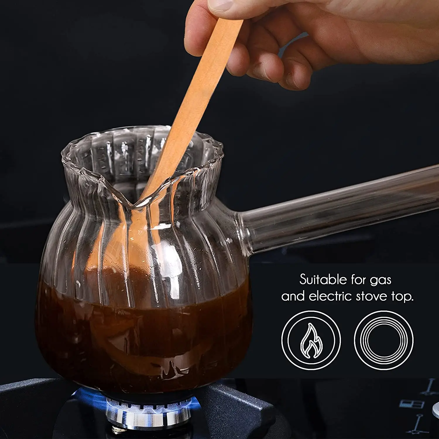 Curved Turkish coffee pot borosilicate glass stovepot heat resistant milk warmer