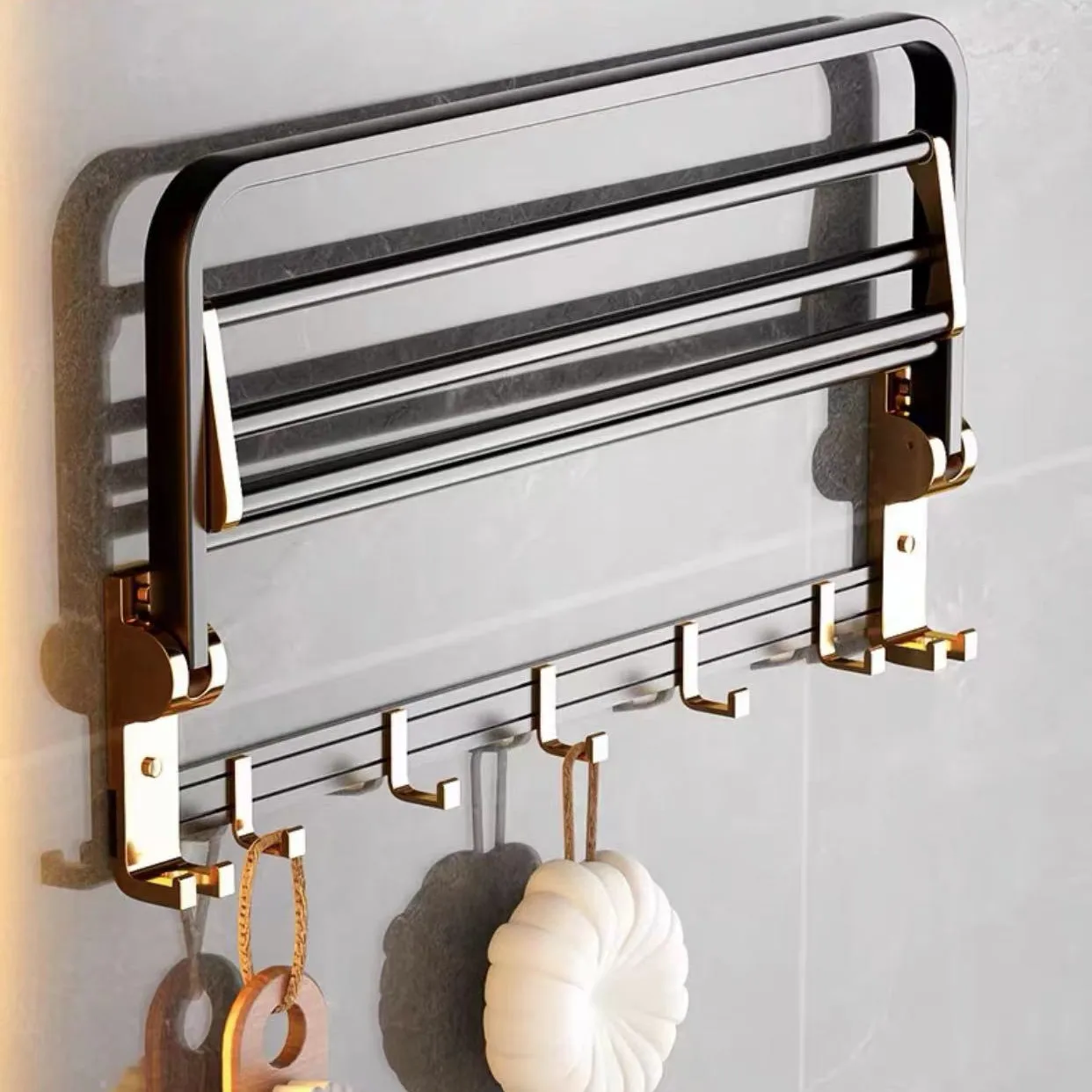 Wholesale Bathroom Accessories Black Gold Towel Rack Set Thickened
