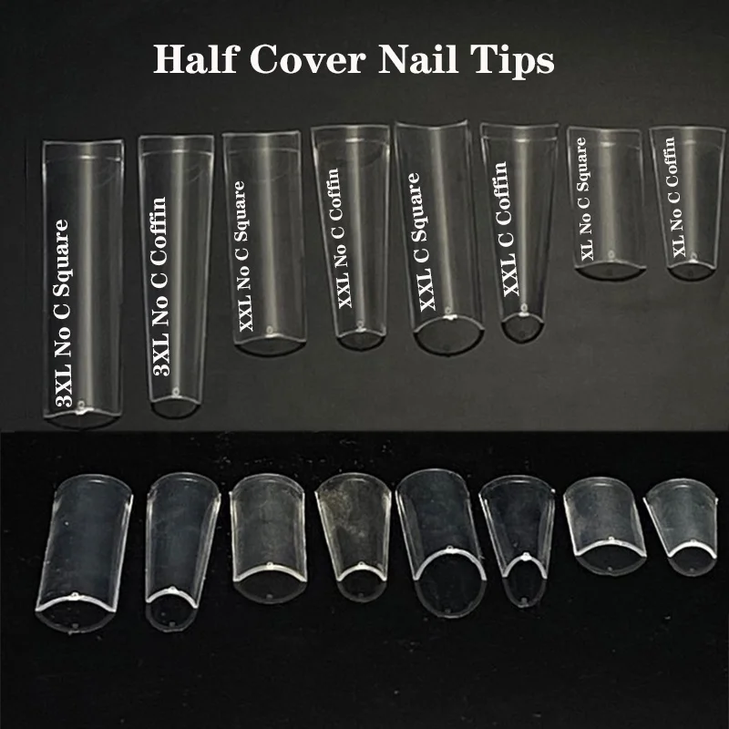 XXXL XXL No C Curve Nail Tips Coffin Refill Size 4 5 6 7 Straight Tapered Stiletto Clear Half Cover XL Square Nail Tips Refill