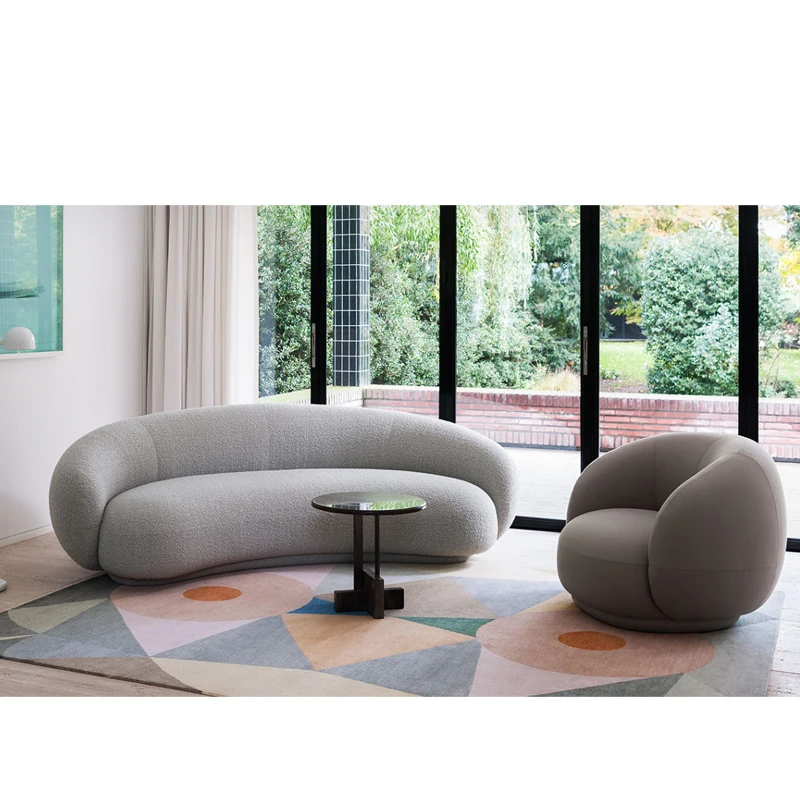 Living Room Sofa Modern Furniture European Luxury Counch Fabric Round Velvet Lounge Upholstered Curved Chesterfield Sofa