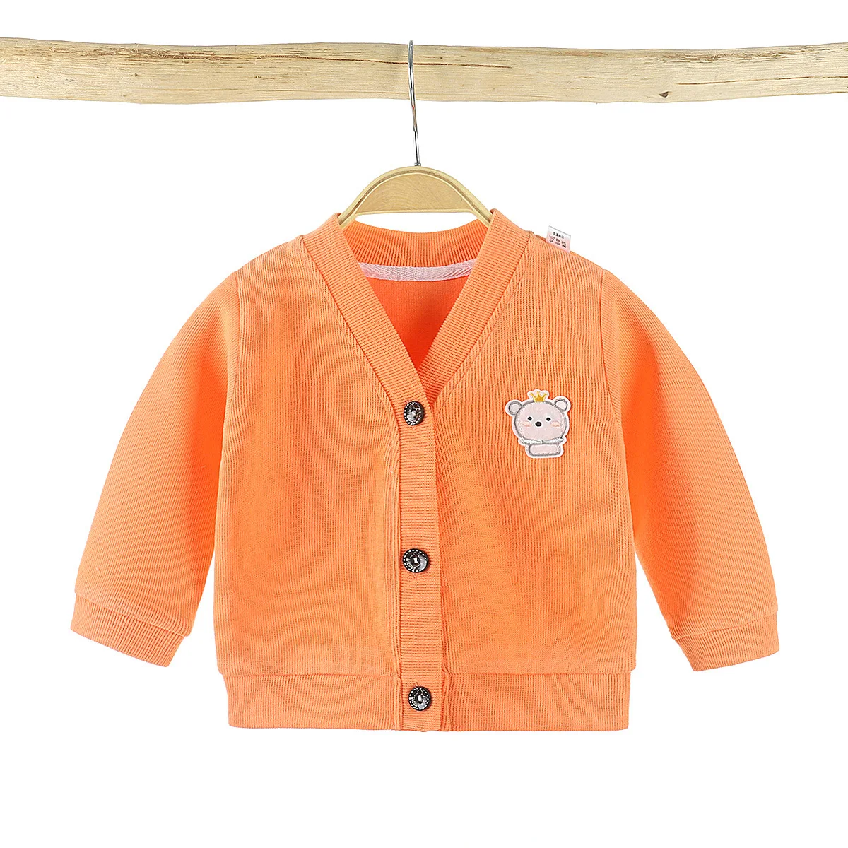 
Plush 2021 spring baby sweater v-neck cardigan jacket long sleeves baby boy and girl baby pure color child interest 