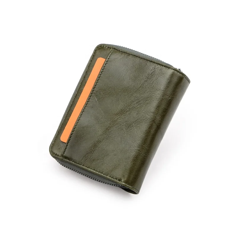 Drop ship ladies luxury leather rfid blocking bifold button closed with zipper coin pocket slim purses for women