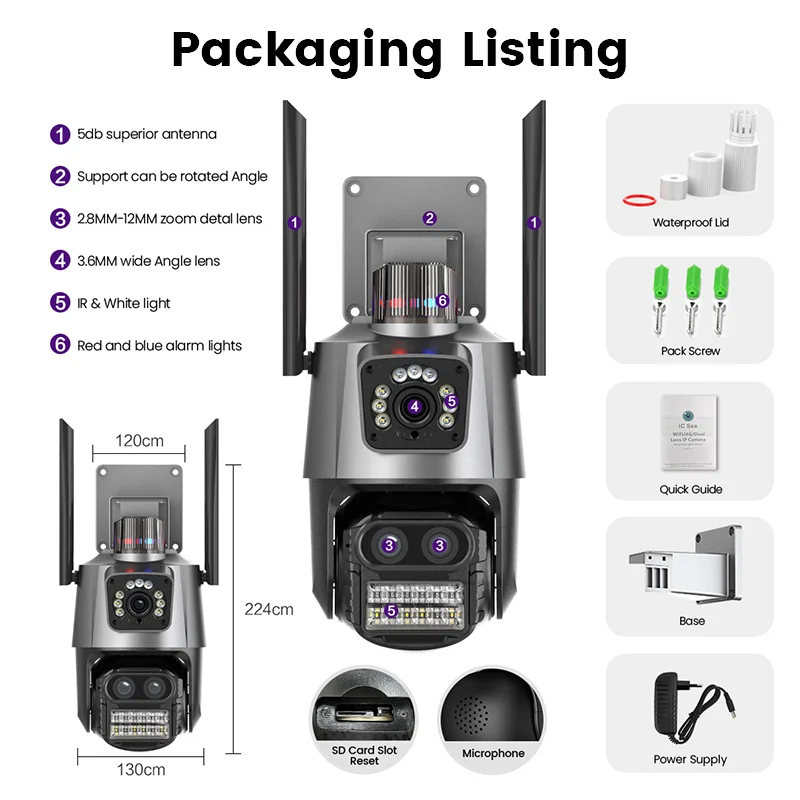 Dual-lens 8x optical zoom auto tracking linkage alarm wireless ptz dome camera color night vision wifi icsee ptz cctv camera