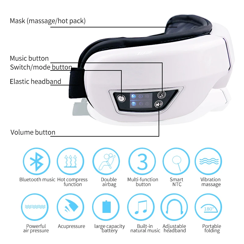  Многофункциональный Электрический беспроводной массажер для глаз косметический уход расслабляющий с нагревом воздушной подушкой вибрацией музыкой
