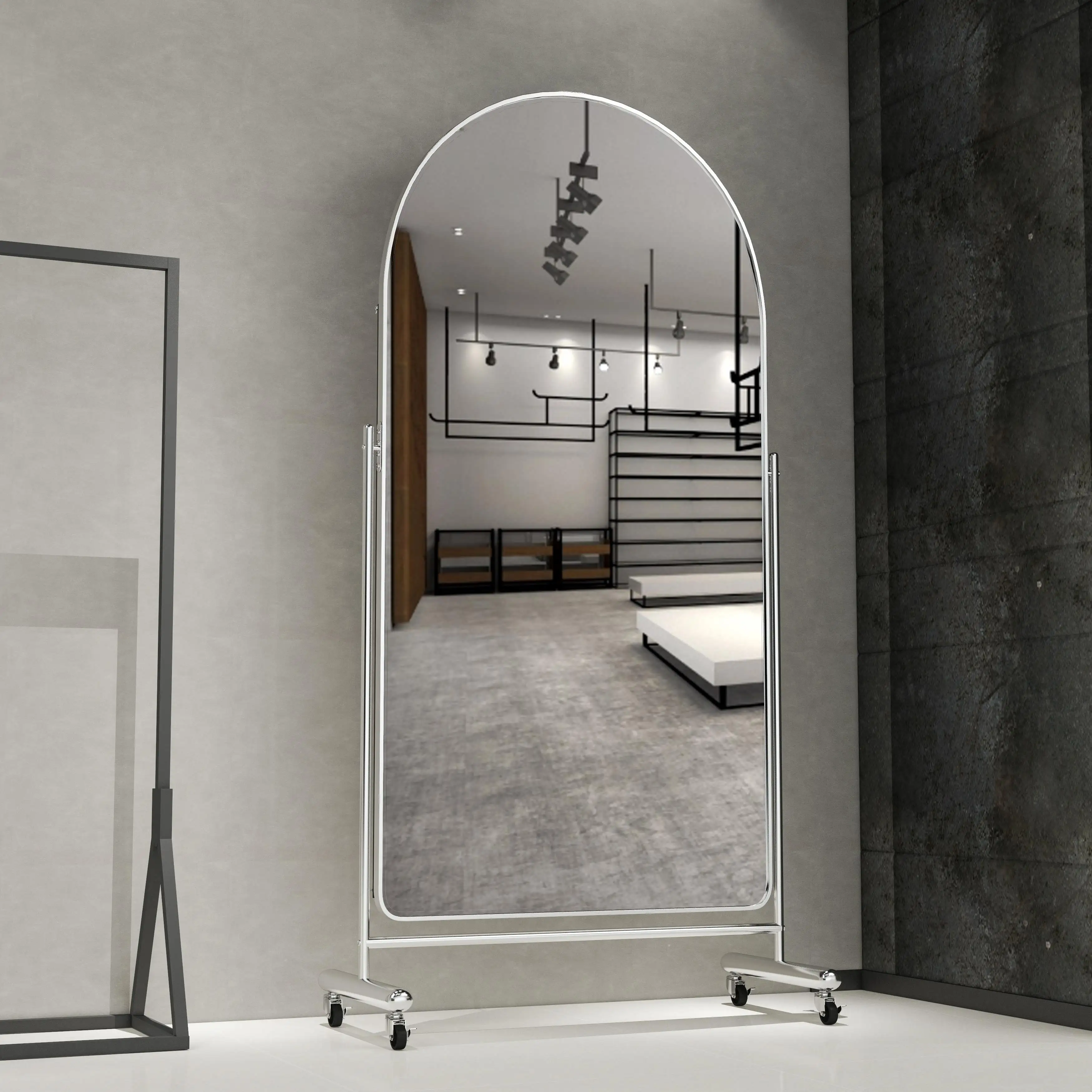 Factory Supply Arch Laege Full Length Body Stand Up Vanity Dressing Long Round House Decor Floor Standing Mirror Design