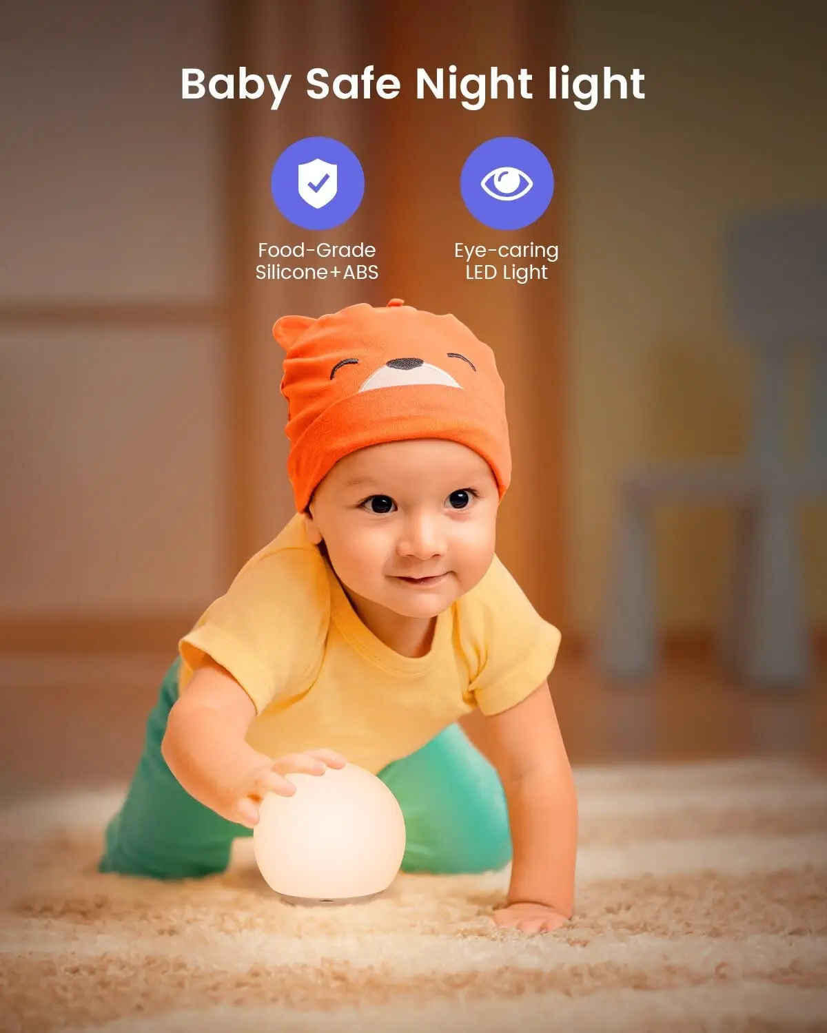 LED Bedside Touch Sensor Lamp for Kids Breastfeeding USB Rechargeable Nursery Dimmable Warm Night Light