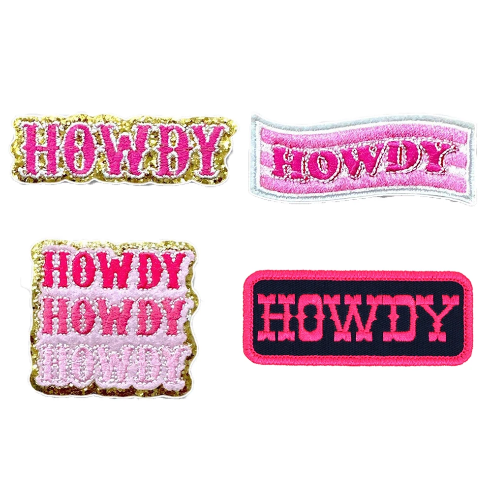 Custom Logo Embroidered Hat Iron On Pink Embroidery Letter Country Cowgirl Boot Western Howdy Cowboy Patch For Hat Jacket