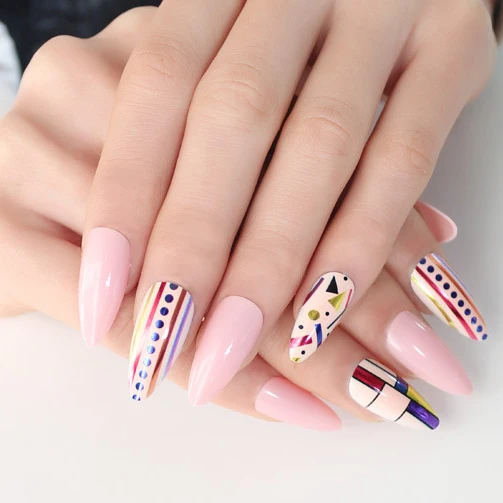 New Design Customised Press On Nails 24 Pcs Long Mix And Match Pointed Coffins Gel Tips Nails