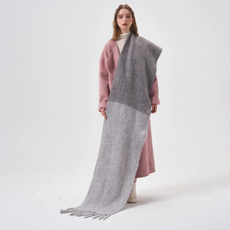 F-2229 new two tone split color woman scarf winter thick warm fashion tassel soft mink shawl windproof womens polyester scarf