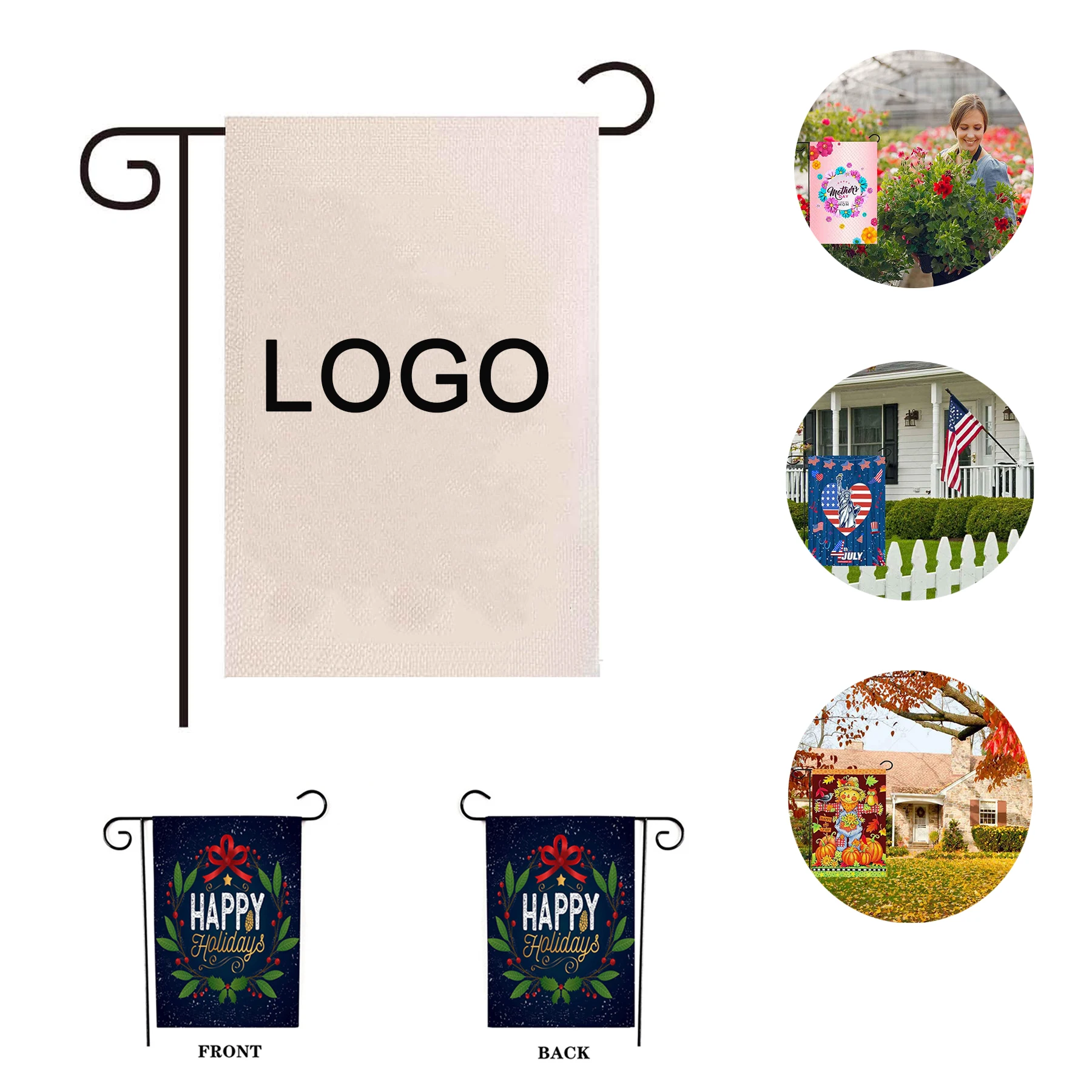 Custom Logo Printed Christmas Gift Independence Thanksgiving Halloween Christmas Decorations Linen Garden Flag