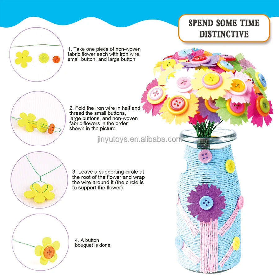 Hot Make Your Own Flower Bouquet with Buttons Felt Flowers Vase Art and Craft for Children DIY Button Activity Bottle