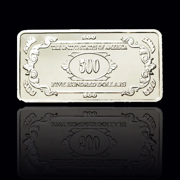 FS-Craft Souvenir Five Hundred Dollars 1 OZ 999 Silver Plated Bullion US Money Dollar Bar