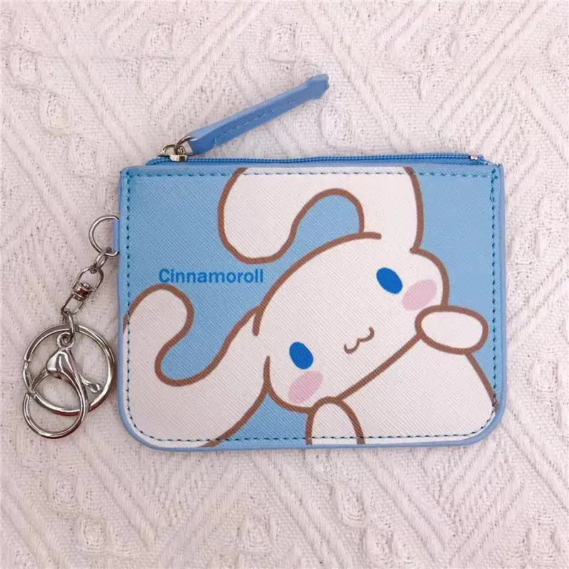 Cartoon pattern small card holder white dog twin star long ear rabbit leather card sleeve zero wallet integrated with keychain