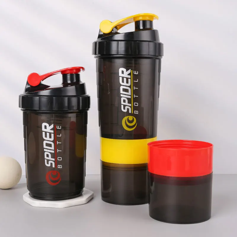 Custom Logo 500ml Three Layers Plastic Gym Fitness Protein Shaker Bottle Sport Water Bottle With Tick Marker
