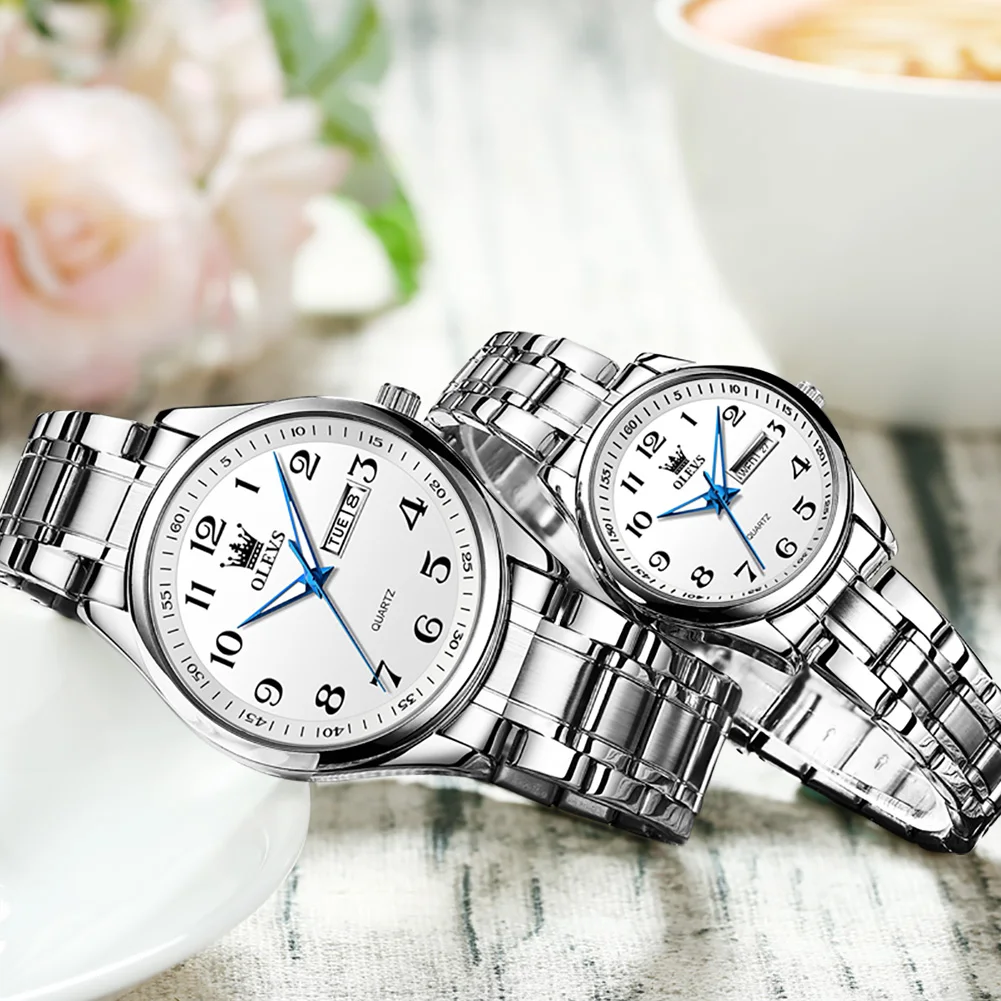 OLEVS 5567 Watch Men and Women Quartz Stylish Pair Gift Wristwatch Brand Your Own Luxury Number Read Lover Couple Watch